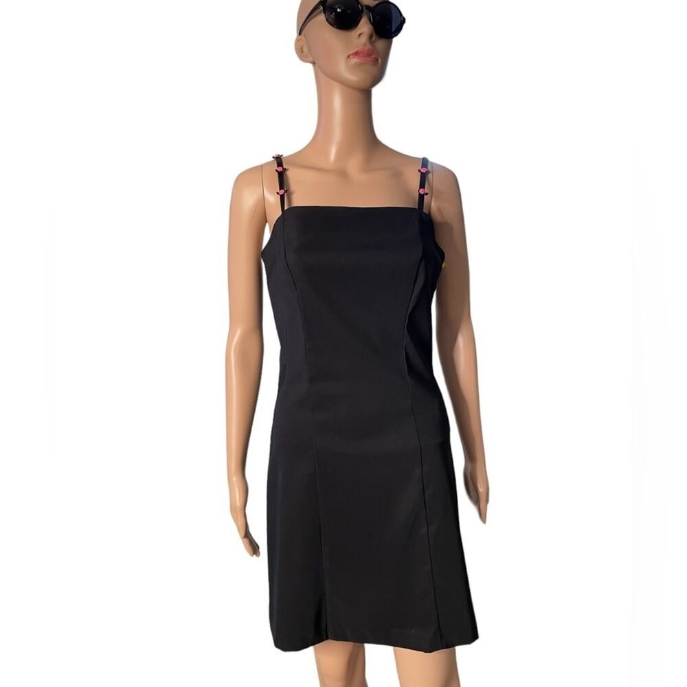 Vintage Byer Too Mini Dress Womens 9 Black Strappy Roses Cocktail Evening Sheath